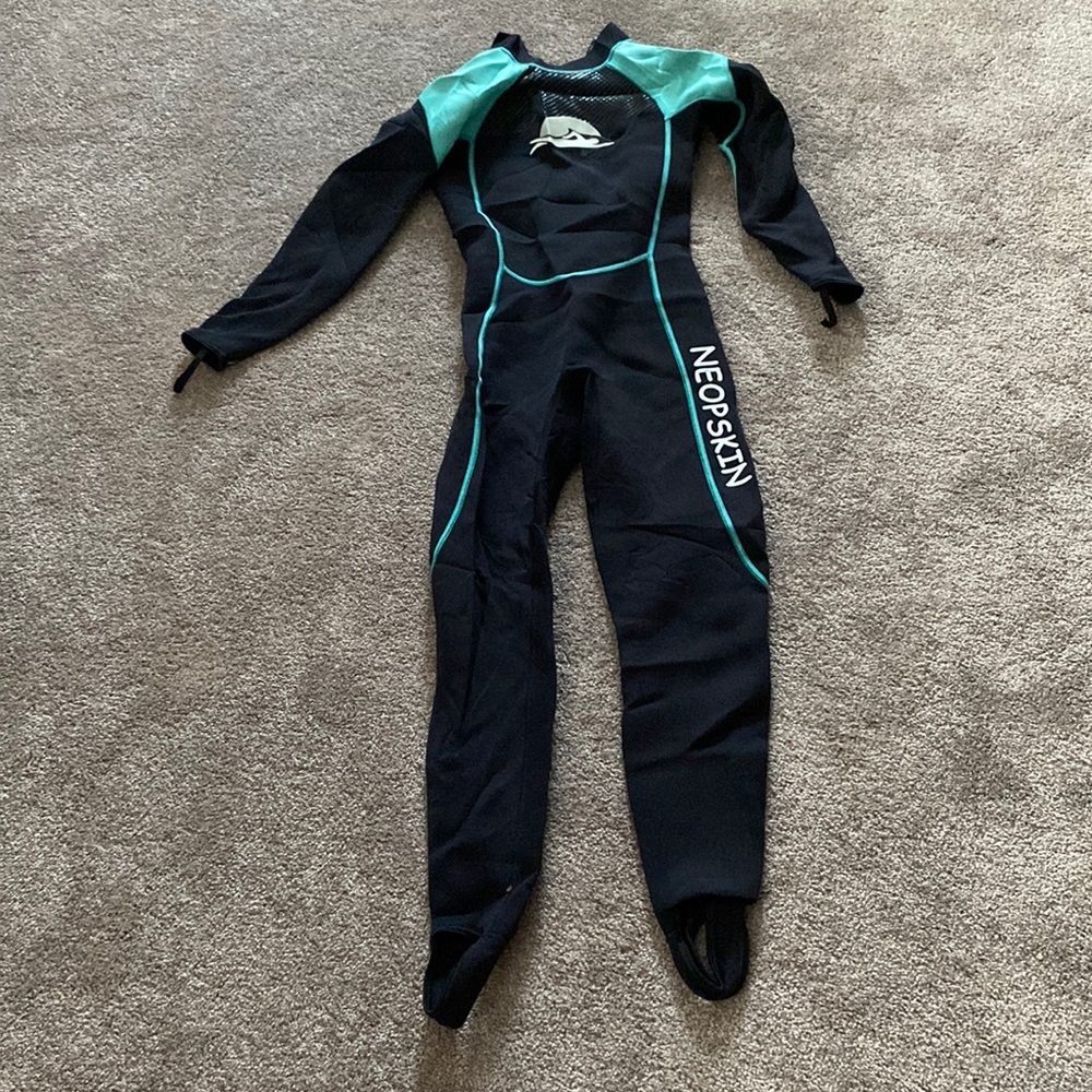 Neopskin Full Body Wetsuit Back Zip Surf Diving Suit SIZE XS Black Teal